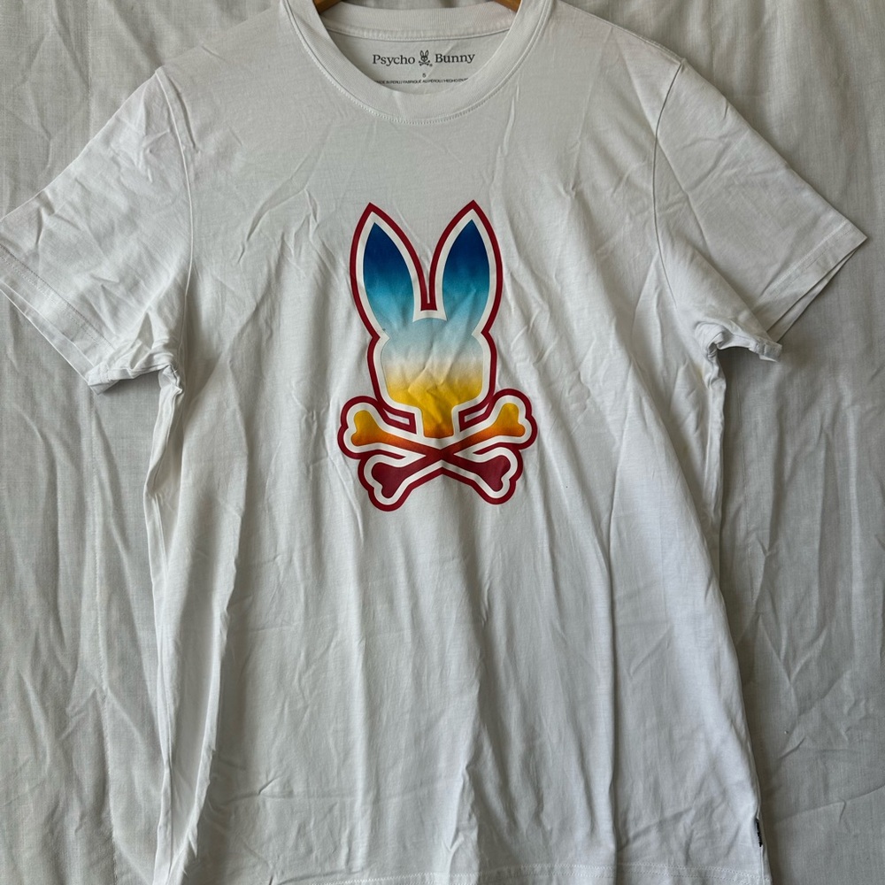 Psycho Bunny White Tee with Vibrant Logo
